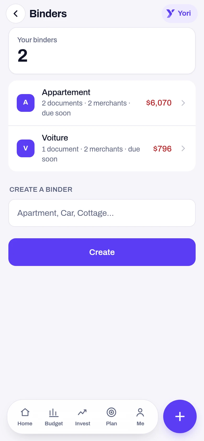 Documents — a screen from the Yoseri app