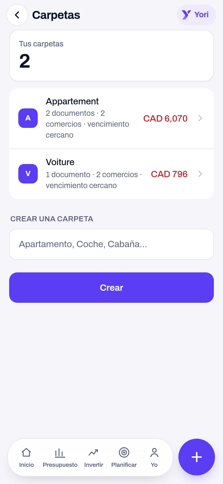 Documentos — pantalla de la app Yoseri