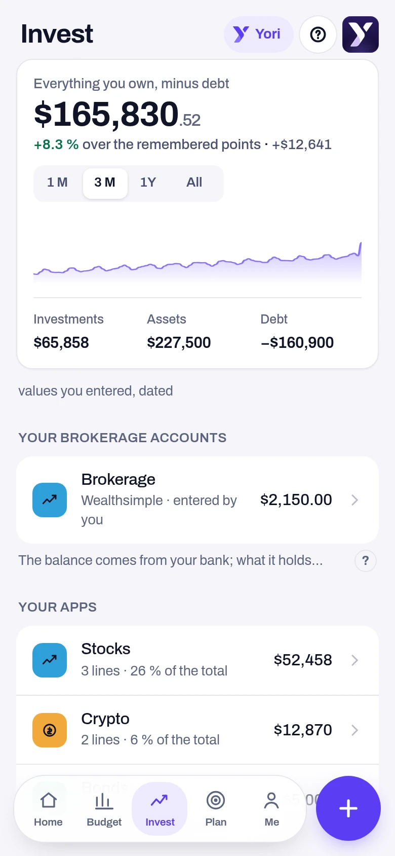 Investments — a screen from the Yoseri app