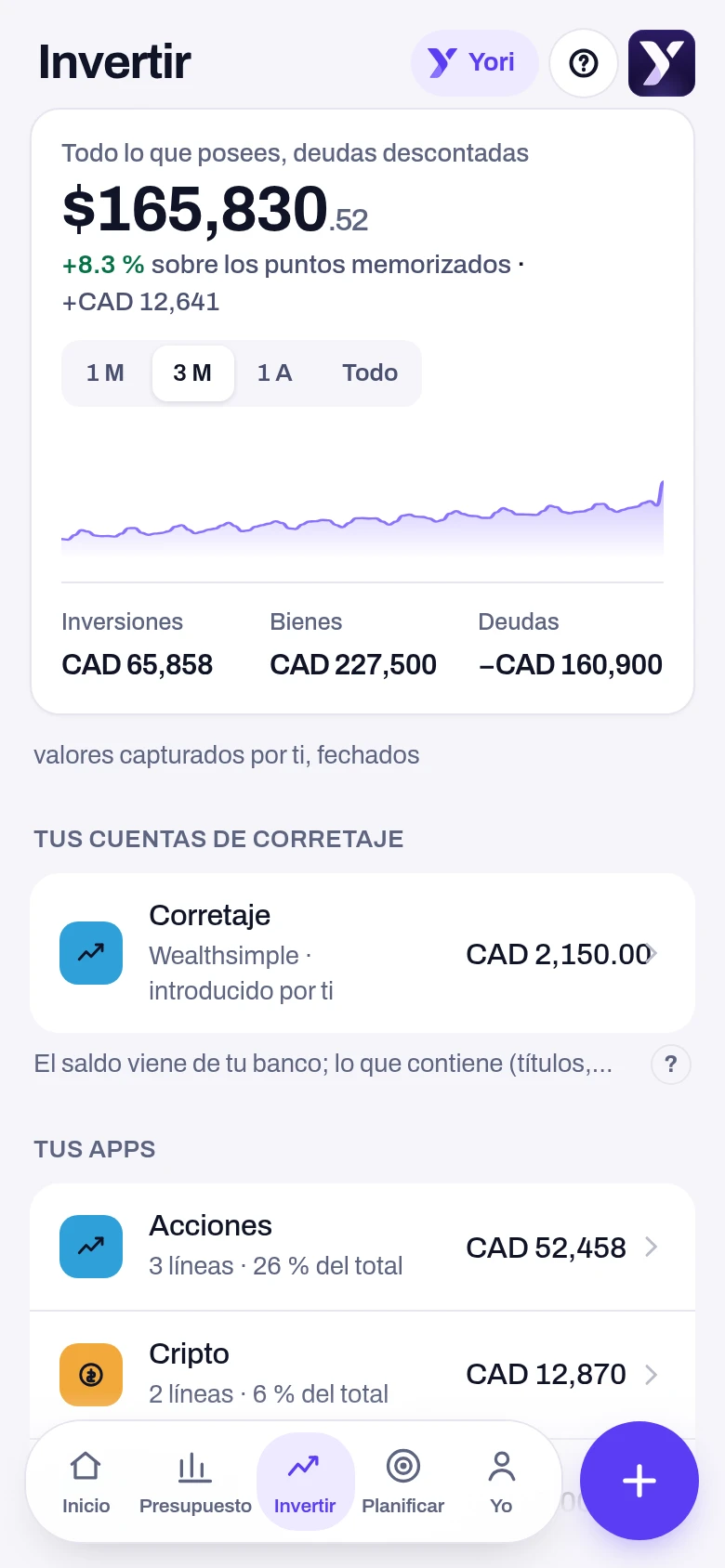 Inversiones — pantalla de la app Yoseri