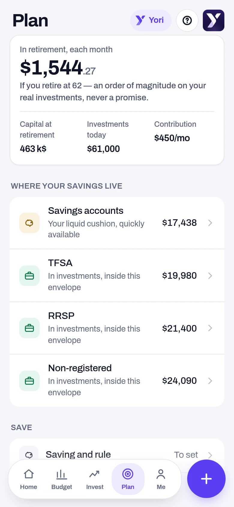 Plan ahead — a screen from the Yoseri app