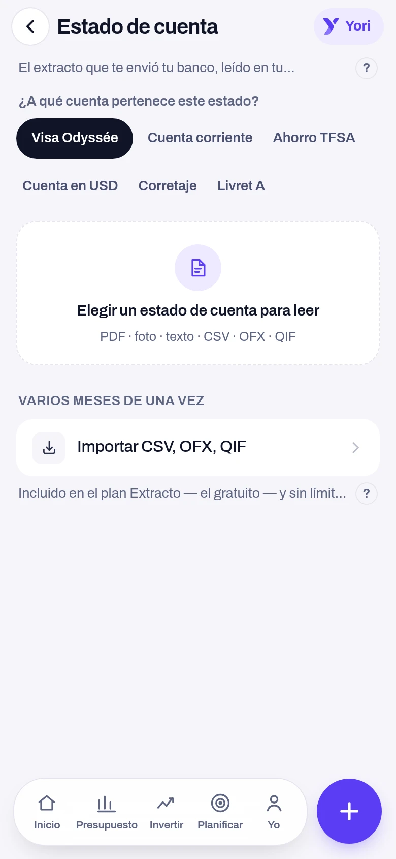 El extracto del mes — pantalla de la app Yoseri